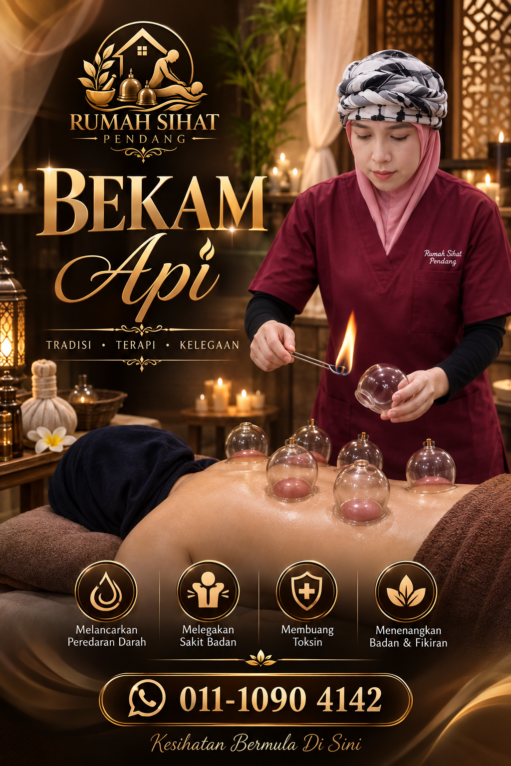 Poster perkhidmatan Bekam Haba Rumah Sihat Pendang