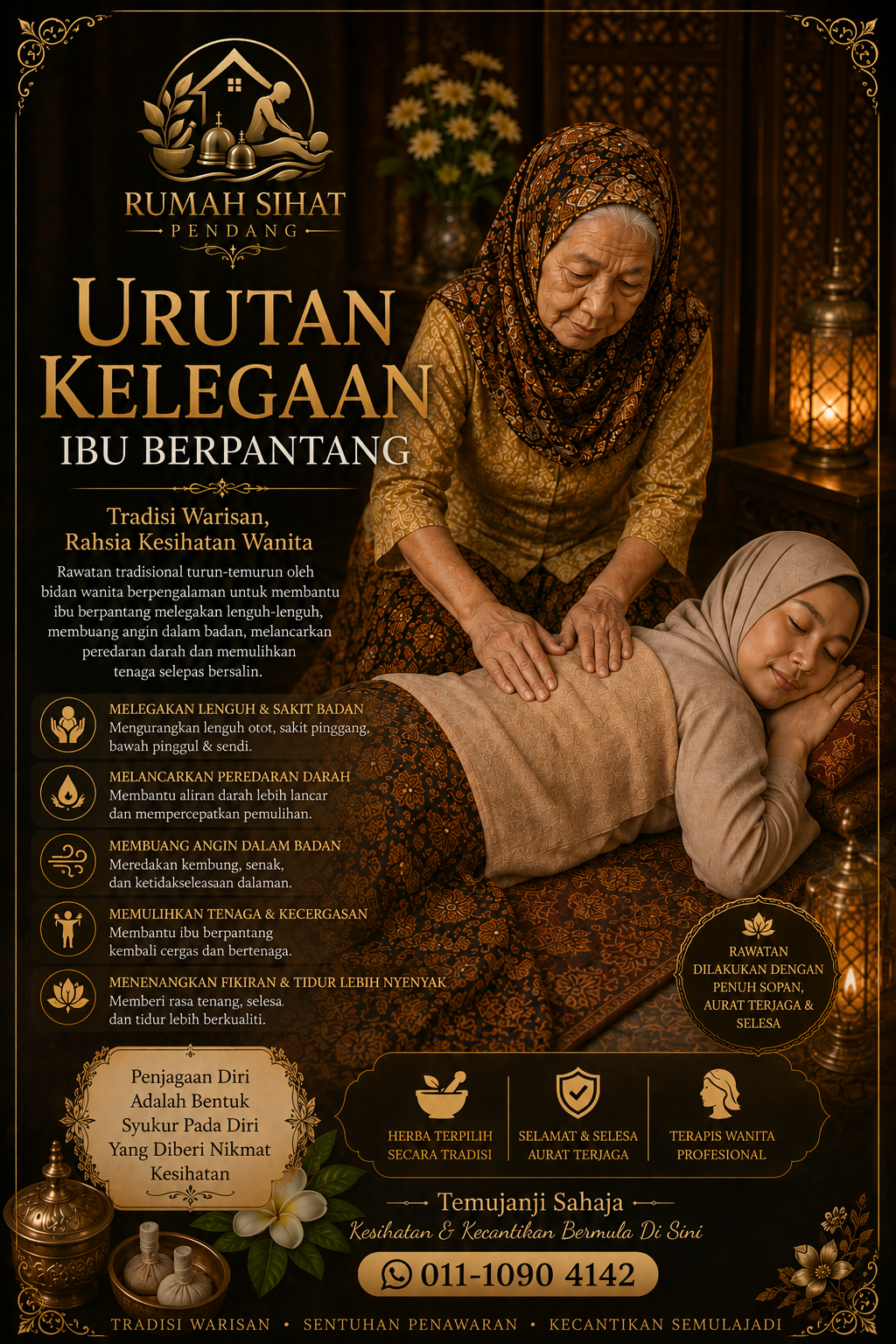 Poster perkhidmatan Urutan Kelegaan Rumah Sihat Pendang